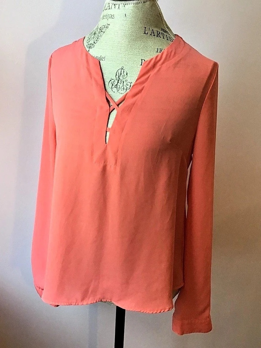 MINE Long Sleeve Blouse in Pink Size Large